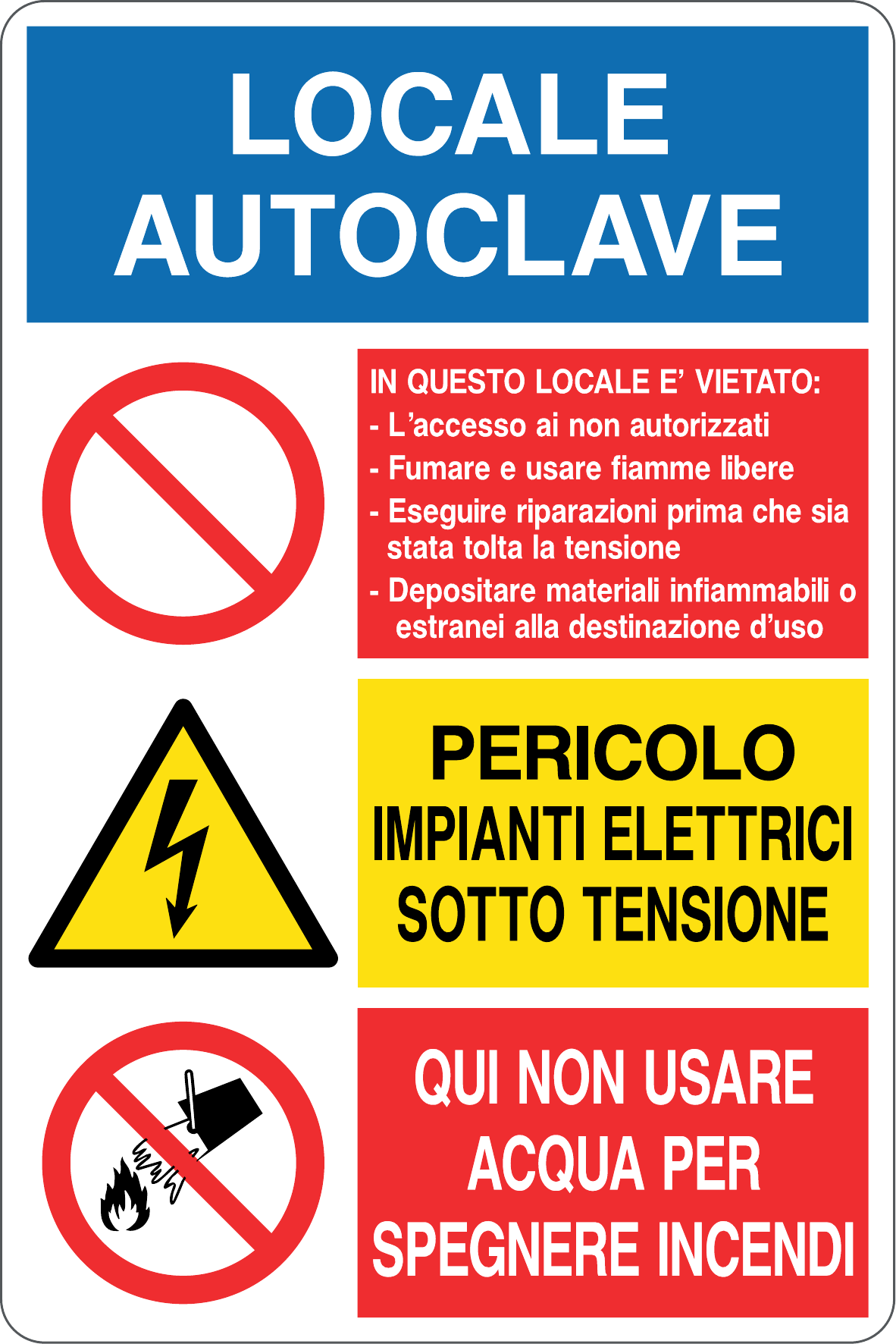 GLOBAL CARTELLO SEGNALETICO - LOCALE AUTOCLAVE DIVIETI/PERICOLI - Adesivo Resistente, Pannello in Forex, Pannello In Alluminio