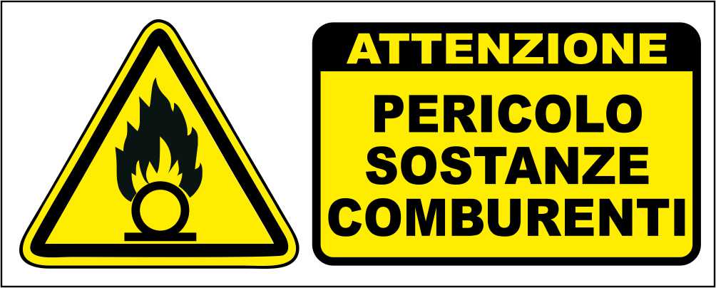 PERICOLO SOSTANZE COMBURENTI - CARTELLO SEGNALETICO UNI ISO 7010 in Adesivo Resistente, Pannello in Forex, Pannello In Alluminio