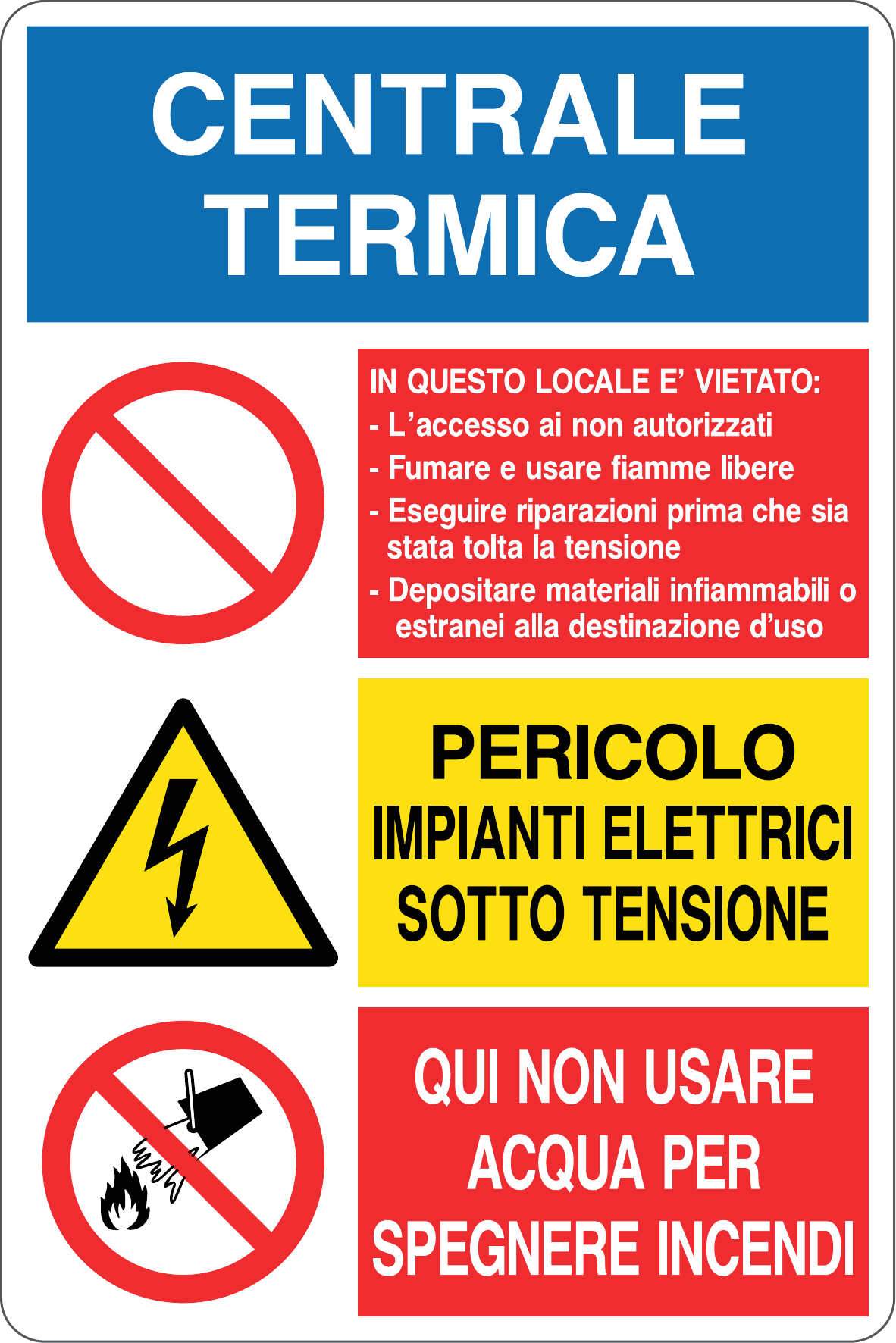 GLOBAL CARTELLO SEGNALETICO - CENTRALE TERMICA DIVIETI/PERICOLI - Adesivo Resistente, Pannello in Forex, Pannello In Alluminio