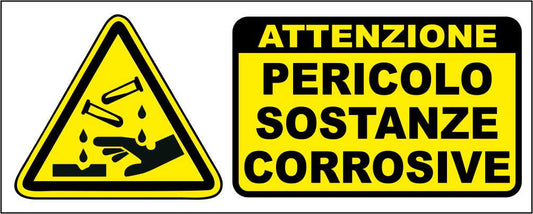 PERICOLO SOSTANZE CORROSIVE - CARTELLO SEGNALETICO UNI ISO 7010 in Adesivo Resistente, Pannello in Forex, Pannello In Alluminio