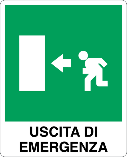 GLOBAL CARTELLO SEGNALETICO - USCITA DI EMERGENZA A SINISTRA - Adesivo Resistente, Pannello in Forex, Pannello In Alluminio