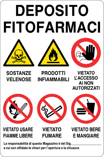 GLOBAL CARTELLO SEGNALETICO - DEPOSITO FITOFARMACI - Adesivo Resistente, Pannello in Forex, Pannello In Alluminio