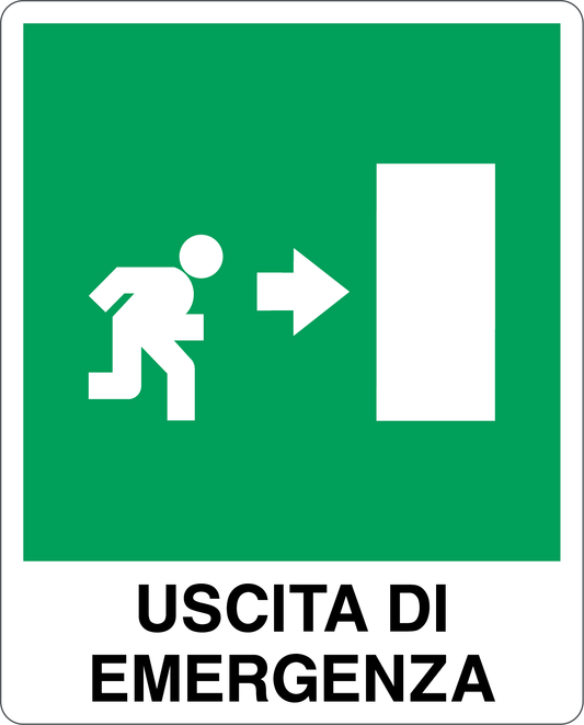 GLOBAL CARTELLO SEGNALETICO - USCITA DI EMERGENZA A DESTRA - Adesivo Resistente, Pannello in Forex, Pannello In Alluminio