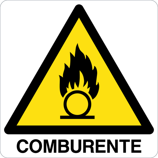 COMBURENTE - CARTELLO SEGNALETICO QUADRATO ISO 7010 - Adesivo Extra Resistente, Pannello in Forex, Pannello In Alluminio