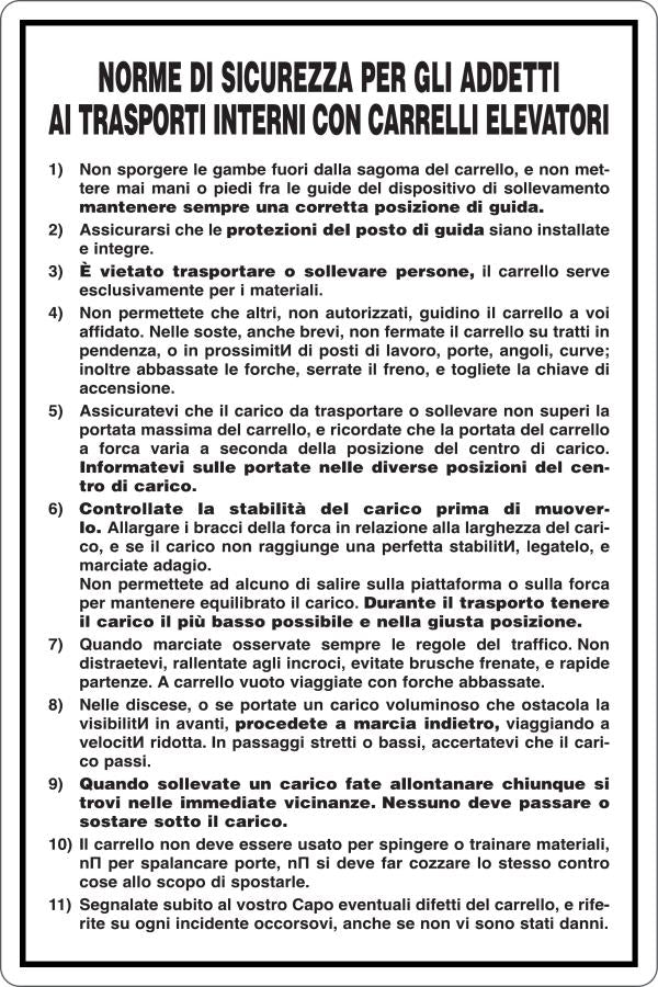 GLOBAL CARTELLO SEGNALETICO - ADDETTI TRASPORTI INTERNI CON CARRELLI ELEVATORI - Adesivo Resistente, Pannello in Forex, Pannello In Alluminio