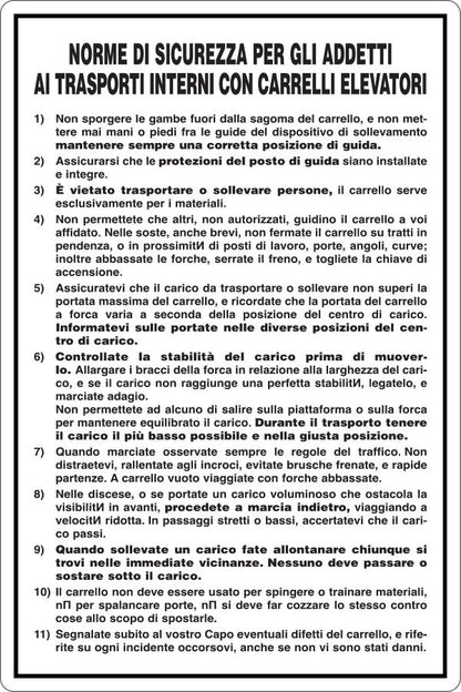 GLOBAL CARTELLO SEGNALETICO - ADDETTI TRASPORTI INTERNI CON CARRELLI ELEVATORI - Adesivo Resistente, Pannello in Forex, Pannello In Alluminio