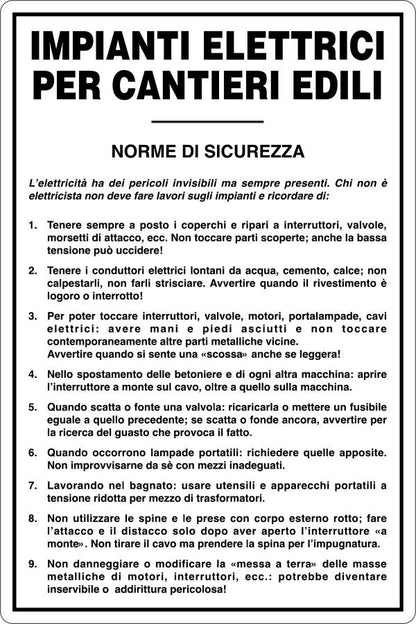 GLOBAL CARTELLO SEGNALETICO - IMPIANTI ELETTRICI PER CANTIERI EDILI - Adesivo Resistente, Pannello in Forex, Pannello In Alluminio