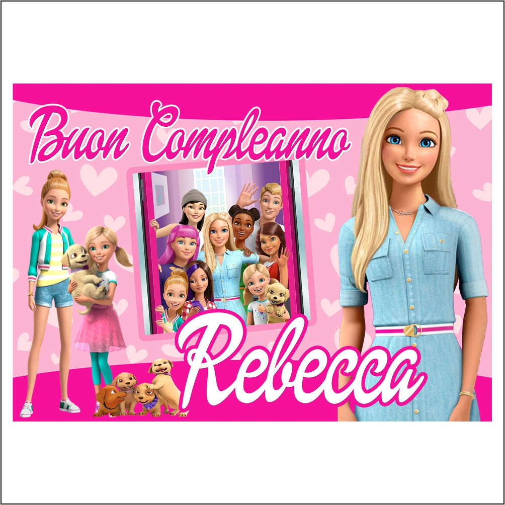 GLOBAL STRISCIONE FONDALE COMPLEANNO - Barbie Dream House Adventure - STRISCIONE PERSONALIZZATO IN CARTA O IN BANNER PVC ANCHE DA ESTERNO GARANZIA 5 ANNI