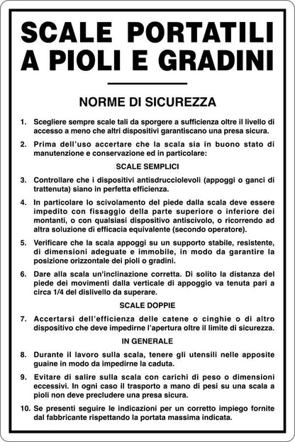 GLOBAL CARTELLO SEGNALETICO - SCALE PORTATILI - NORME DI SICUREZZA - Adesivo Resistente, Pannello in Forex, Pannello In Alluminio