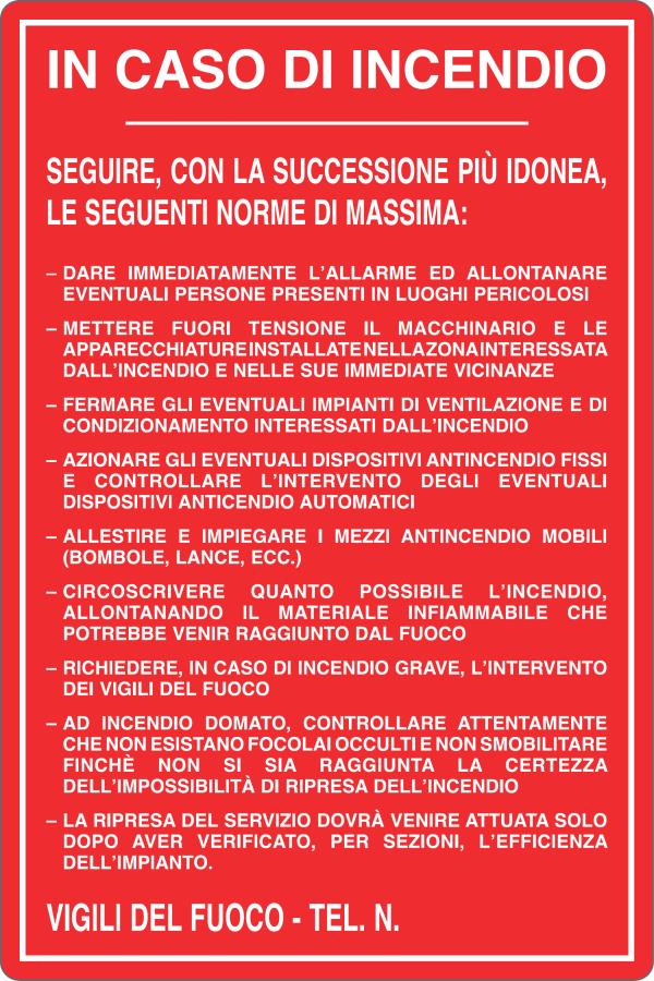 GLOBAL CARTELLO SEGNALETICO - NORME DI COMPORTAMENTO IN CASO DI INCENDIO - Adesivo Resistente, Pannello in Forex, Pannello In Alluminio