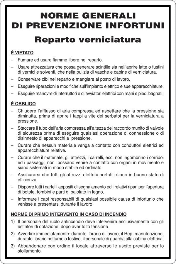 GLOBAL CARTELLO SEGNALETICO - REPARTO VERNICIATURA - NORME DI SICUREZZA - Adesivo Resistente, Pannello in Forex, Pannello In Alluminio