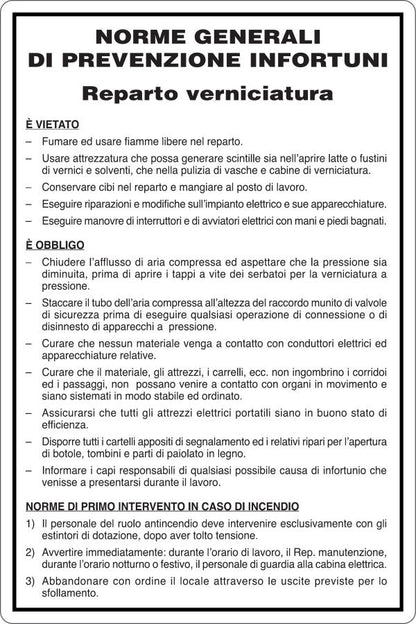 GLOBAL CARTELLO SEGNALETICO - REPARTO VERNICIATURA - NORME DI SICUREZZA - Adesivo Resistente, Pannello in Forex, Pannello In Alluminio