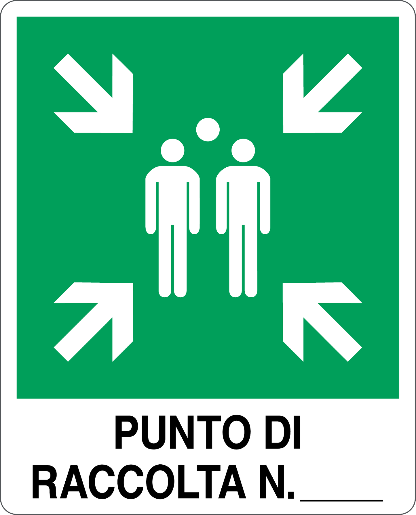 GLOBAL CARTELLO SEGNALETICO - PUNTO DI RACCOLTA N° - Adesivo Resistente, Pannello in Forex, Pannello In Alluminio