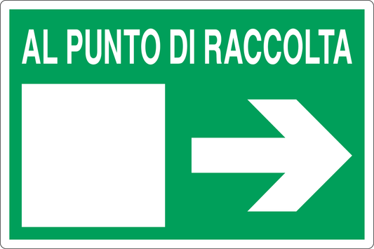 GLOBAL CARTELLO SEGNALETICO - AL PUNTO DI RACCOLTA FRECCIA A DESTRA - Adesivo Resistente, Pannello in Forex, Pannello In Alluminio