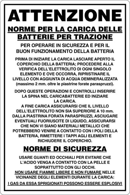 GLOBAL CARTELLO SEGNALETICO - NORME DI SICUREZZA PER CARICA BATTERIE - Adesivo Resistente, Pannello in Forex, Pannello In Alluminio