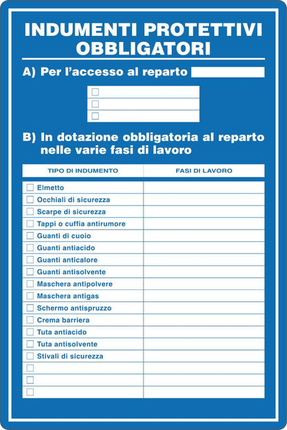 GLOBAL CARTELLO SEGNALETICO - INDUMENTI PROTETTIVI OBBLIGATORI - Adesivo Resistente, Pannello in Forex, Pannello In Alluminio