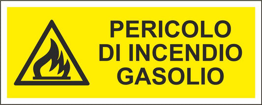 PERICOLO DI INCENDIO GASOLIO - CARTELLO SEGNALETICO UNI ISO 7010 in Adesivo Resistente, Pannello in Forex, Pannello In Alluminio