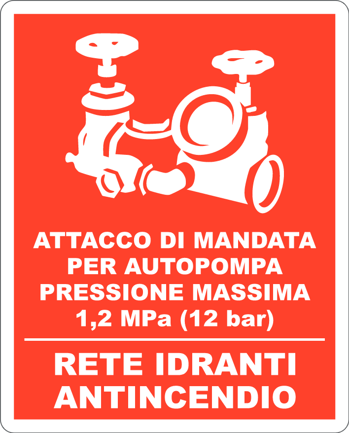 GLOBAL CARTELLO SEGNALETICO - ATTACCO DI MANDATA PER AUTOPOMPA RETE IDRANTI - Adesivo Resistente, Pannello in Forex, Pannello In Alluminio