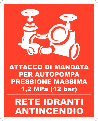 GLOBAL CARTELLO SEGNALETICO - ATTACCO DI MANDATA PER AUTOPOMPA RETE IDRANTI - Adesivo Resistente, Pannello in Forex, Pannello In Alluminio