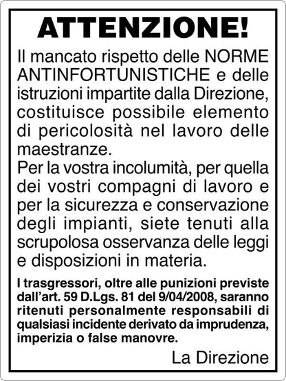 GLOBAL CARTELLO SEGNALETICO - ART.59 DLG 81 DEL 09.04.2008 - Adesivo Resistente, Pannello in Forex, Pannello In Alluminio