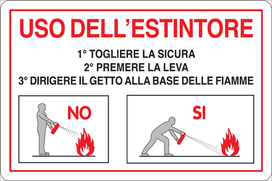 GLOBAL CARTELLO SEGNALETICO - USO DELL'ESTINTORE - ISTRUZIONI - Adesivo Resistente, Pannello in Forex, Pannello In Alluminio