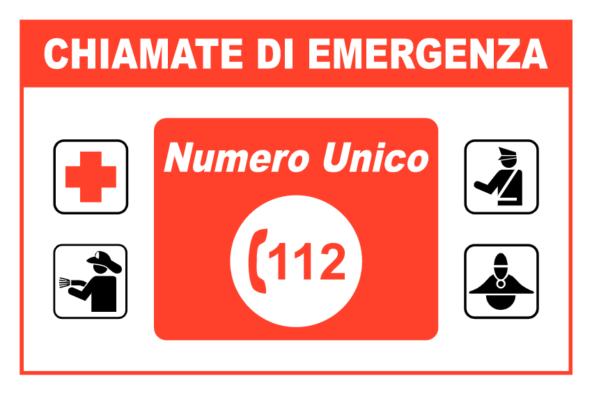 GLOBAL CARTELLO SEGNALETICO - CHIAMATE DI EMERGENZA - NUMERO UNICO 112 - Adesivo Resistente, Pannello in Forex, Pannello In Alluminio