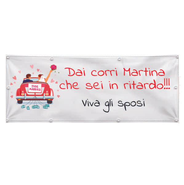 GLOBAL STRISCIONE FONDALE MATRIMONIO - MATRIMONIO CORRI - PERSONALIZZATO IN CARTA O IN BANNER PVC ANCHE DA ESTERNO GARANZIA 5 ANNI