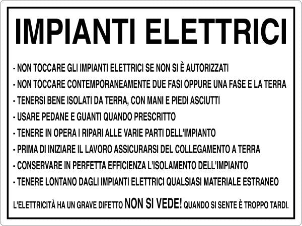 GLOBAL CARTELLO SEGNALETICO - IMPIANTI ELETTRICI - AVVERTENZE - Adesivo Resistente, Pannello in Forex, Pannello In Alluminio