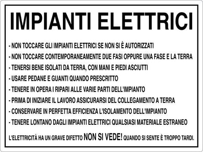 GLOBAL CARTELLO SEGNALETICO - IMPIANTI ELETTRICI - AVVERTENZE - Adesivo Resistente, Pannello in Forex, Pannello In Alluminio