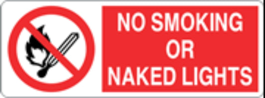 NO SMOKING OR NAKED LIGHTS - CARTELLO SEGNALETICO UNI ISO 7010 in Adesivo, Pannello in Forex, Pannello In Alluminio