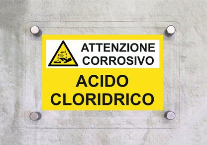 ACIDO CLORIDRICO - CARTELLO SEGNALETICO ISO 7010 in Adesivo Resistente, Pannello in Forex, Pannello In Alluminio o in Plexiglas