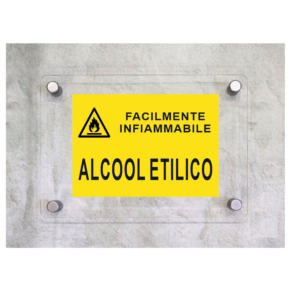 Global Targa Cartello in plexiglass - ALCOOL ETILICO RETTANGOLARE - Con Distanziali in acciaio inox, Stampa UV