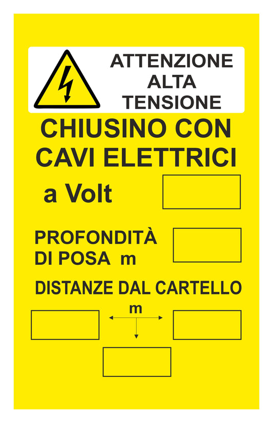 GLOBAL CARTELLO SEGNALETICO - ATTENZIONE ALTA TENSIONE CHIUSINO CON CAVI ELETTRICI - Adesivo Extra Resistente, Pannello in Forex, Pannello In Alluminio