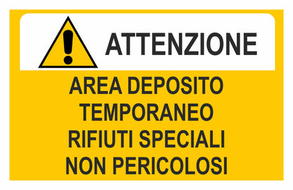 GLOBAL CARTELLO SEGNALETICO - ATTENZIONE AREA DEPOSITO RIFIUTI SPECIALI NON PERICOLOSI - Adesivo Extra Resistente, Pannello in Forex, Pannello In Alluminio