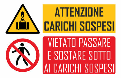 GLOBAL CARTELLO SEGNALETICO - ATTENZIONE CARICHI SOSPESI 2 - Adesivo Extra Resistente, Pannello in Forex, Pannello In Alluminio