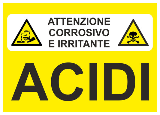 GLOBAL CARTELLO SEGNALETICO - ATTENZIONE CORROSIVI E TOSSICI ACIDI  - Adesivo Extra Resistente, Pannello in Forex, Pannello In Alluminio