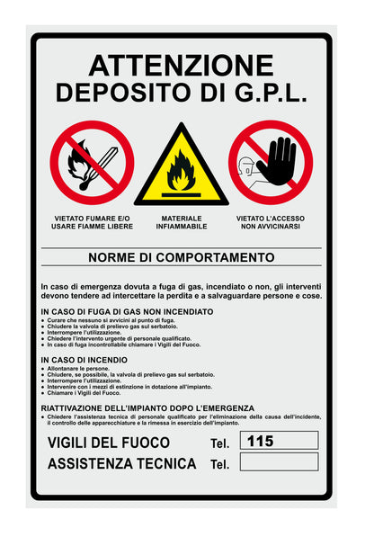 GLOBAL CARTELLO SEGNALETICO - ATTENZIONE DEPOSITO G.P.L - Adesivo Extra Resistente, Pannello in Forex, Pannello In Alluminio