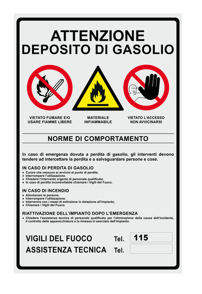 GLOBAL CARTELLO SEGNALETICO - ATTENZIONE DEPOSITO GASOLIO- Adesivo Extra Resistente, Pannello in Forex, Pannello In Alluminio