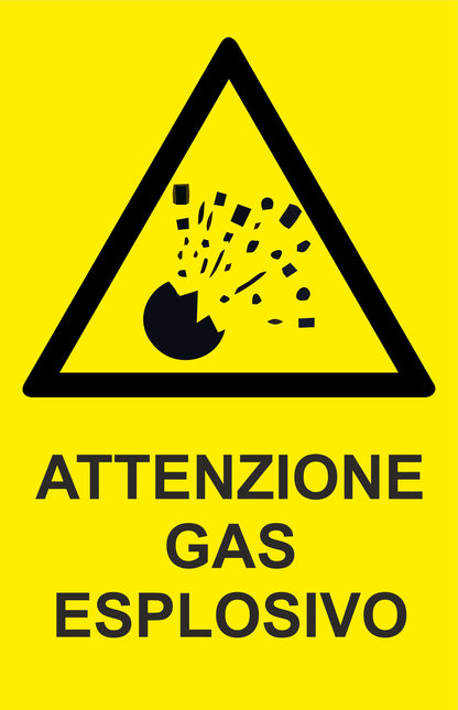 GLOBAL CARTELLO SEGNALETICO - ATTENZIONE GAS ESPLOSIVO - Adesivo Extra Resistente, Pannello in Forex, Pannello In Alluminio