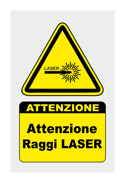 GLOBAL CARTELLO SEGNALETICO - ATTENZIONE RAGGI LASER - Adesivo Extra Resistente, Pannello in Forex, Pannello In Alluminio