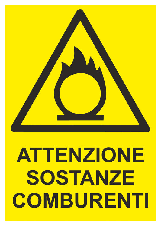 GLOBAL CARTELLO SEGNALETICO - ATTENZIONE SOSTANZE COMBURENTI - Adesivo Extra Resistente, Pannello in Forex, Pannello In Alluminio