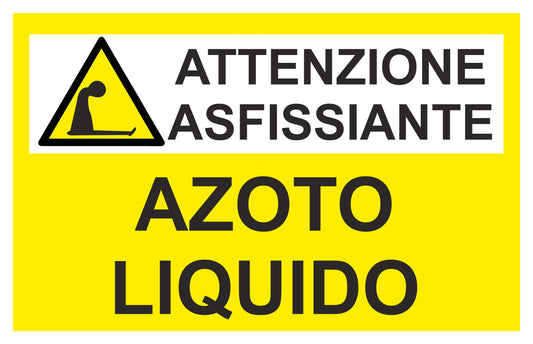 GLOBAL CARTELLO SEGNALETICO - AZOTO LIQUIDO ATTENZIONE ASFISSIANTE - Adesivo Extra Resistente, Pannello in Forex, Pannello In Alluminio