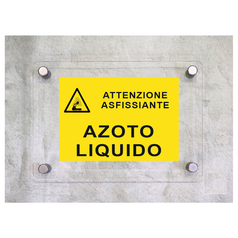 Global Targa Cartello in plexiglass - AZOTO LIQUIDO RETTANGOLARE - Con Distanziali in acciaio inox, Stampa UV