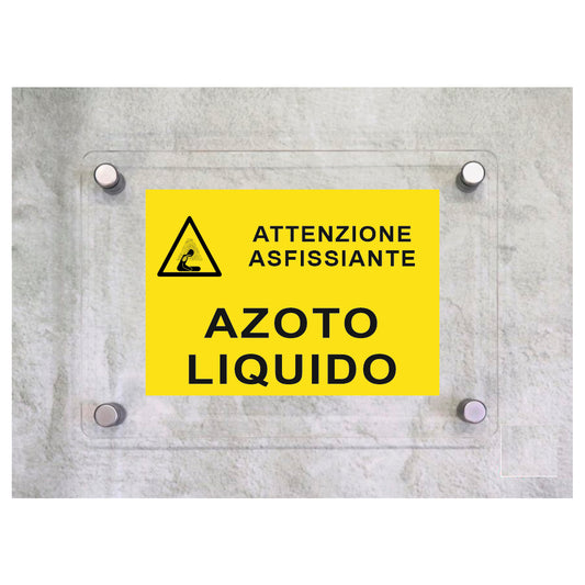 Global Targa Cartello in plexiglass - AZOTO LIQUIDO RETTANGOLARE - Con Distanziali in acciaio inox, Stampa UV