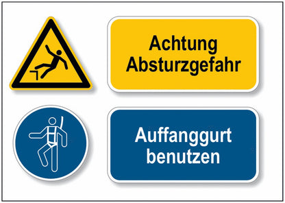 GLOBAL CARTELLO SEGNALETICO - Achtung Absturzgefahr Auffanggurt benutzen -  Adesivo Extra Resistente, Pannello in Forex, Pannello In Alluminio