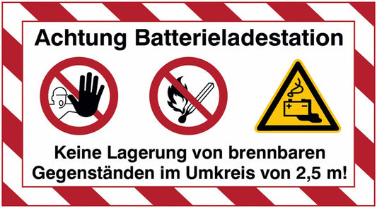 GLOBAL CARTELLO SEGNALETICO UNI - Achtung Batterieladestation, Keine Lagerung von brennbaren Gegenständen im Umkreis von 2,5m! - Adesivo Extra Resistente, Pannello in Forex, Pannello In Alluminio