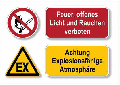 GLOBAL CARTELLO SEGNALETICO - Achtung Explosionsfähige Atmosphäre Feuer, offenes Licht und... -  Adesivo Extra Resistente, Pannello in Forex, Pannello In Alluminio