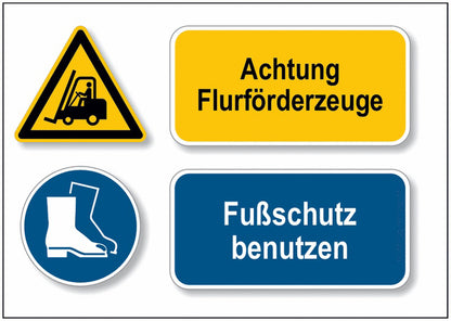 GLOBAL CARTELLO SEGNALETICO - Achtung Flurförderzeuge Fußschutz benutzen -  Adesivo Extra Resistente, Pannello in Forex, Pannello In Alluminio