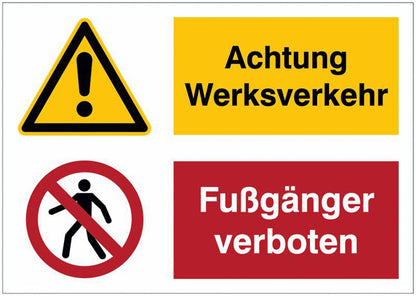 GLOBAL CARTELLO SEGNALETICO - Achtung Werksverkehr Fußgänger verboten -  Adesivo Extra Resistente, Pannello in Forex, Pannello In Alluminio