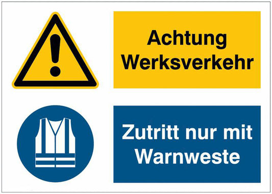 GLOBAL CARTELLO SEGNALETICO - Achtung Werksverkehr Zutritt nur mit Warnweste -  Adesivo Extra Resistente, Pannello in Forex, Pannello In Alluminio